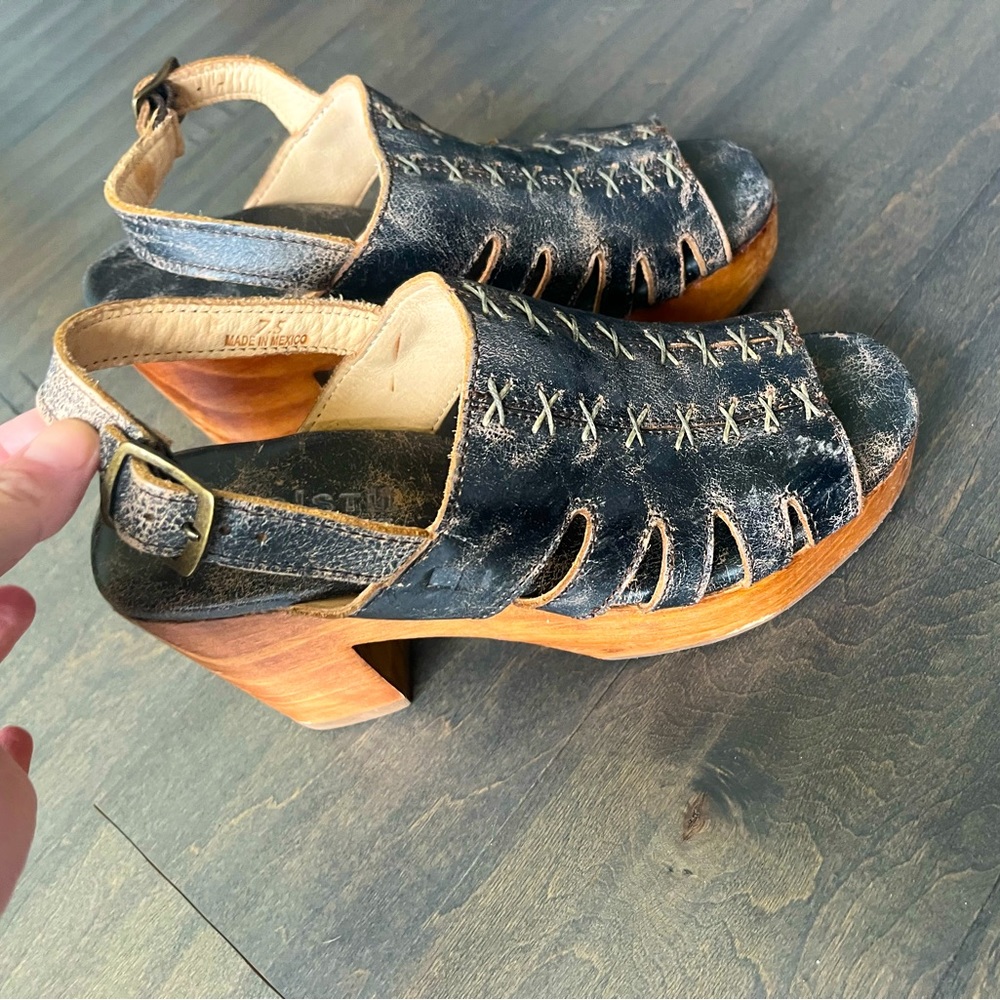 BED|STU distressed black open toed platforms 7.5